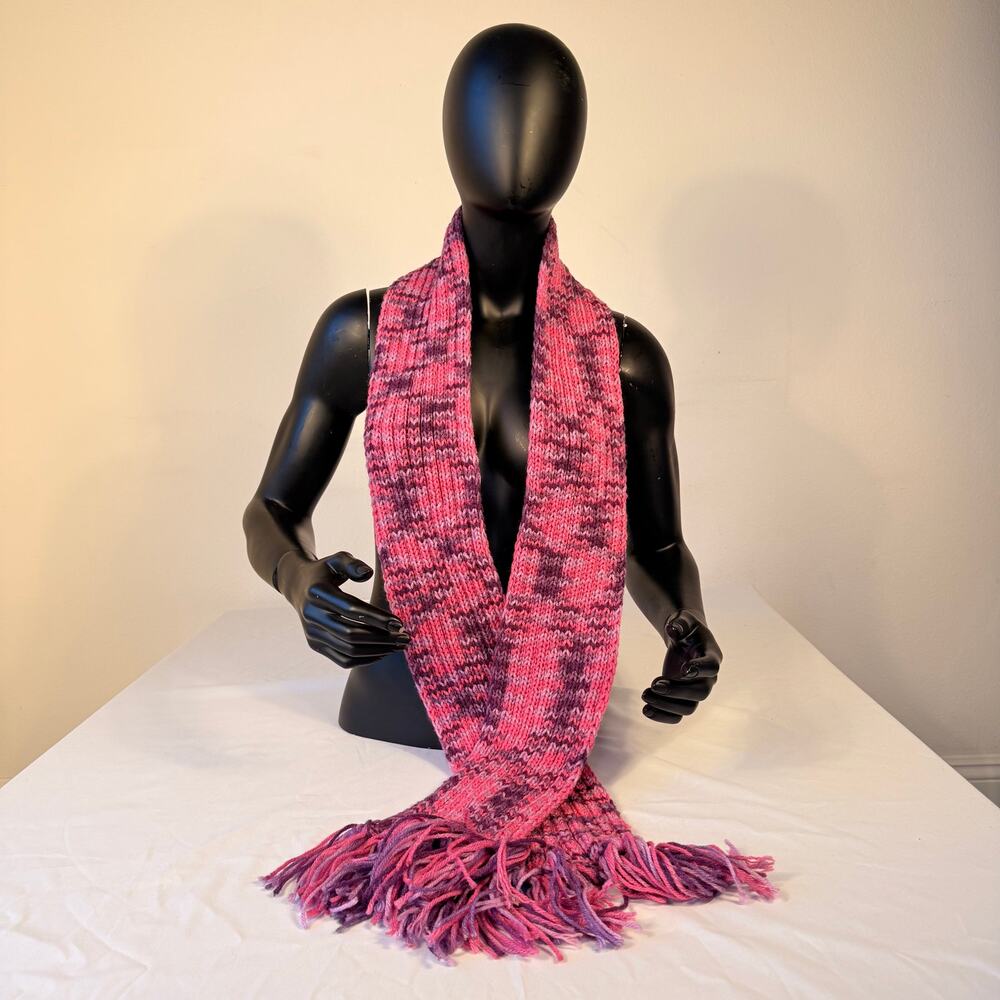 Handmade Pink & Purple Knit Scarf with Fringe | Y2K Whimsigoth